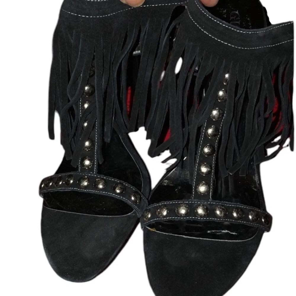 Guess Size 10 black Galiena Strappy heels with Fringe And Silver Studs